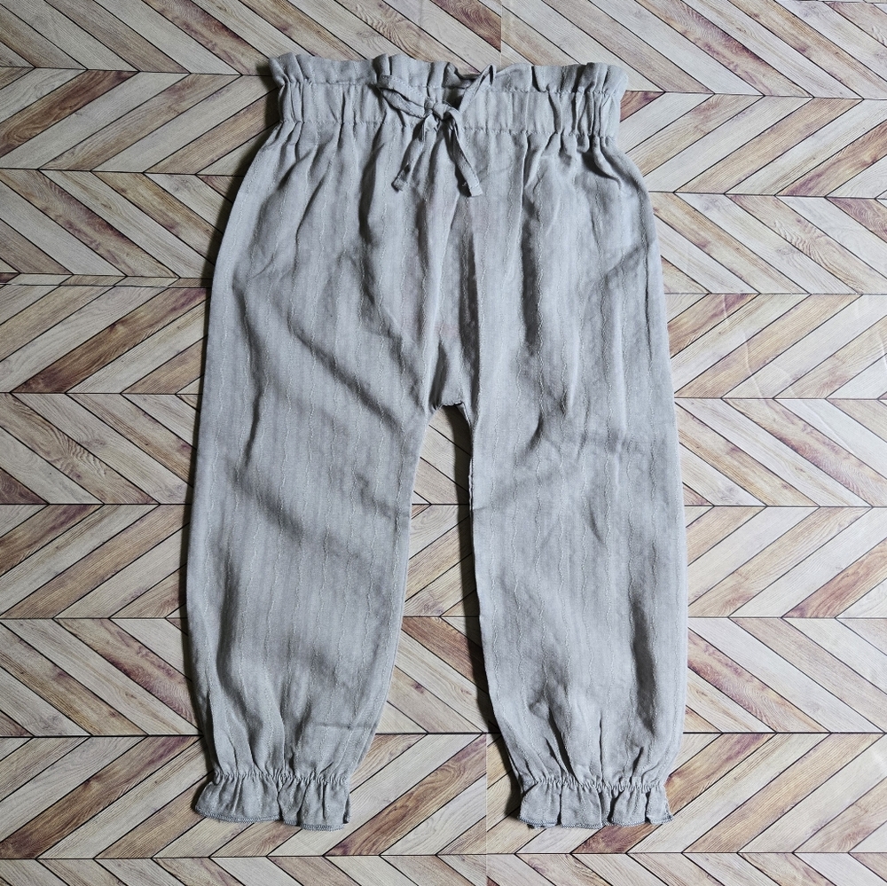 Boho Linen-Blend Paperbag Waist Jogger Ruffle Hem Harem Pant Baby Boy Girl 9-12M